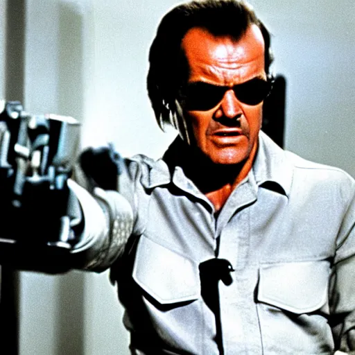 Prompt: Jack Nicholson playing Terminator, action scene