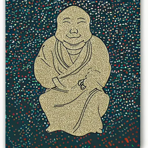 Image similar to hotei budai sketch by egon schiele glitter glitch datamosh minimalism