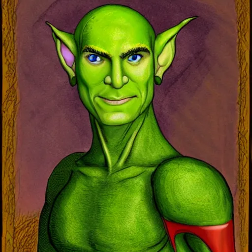 Image similar to a green-skinned elf, color portrait