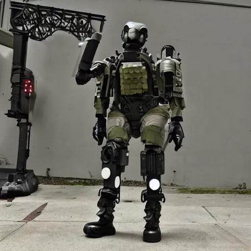 Image similar to futuristic special forces soldier robot, with exoskeleton armor and night vision goggles