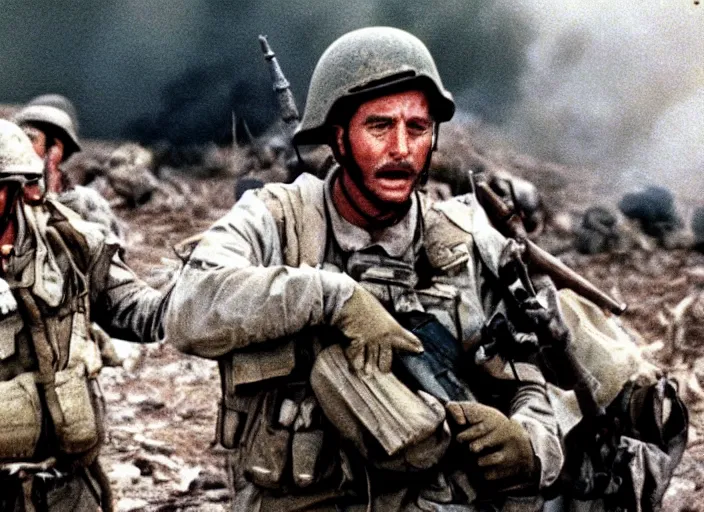 Prompt: scene from a 1990 war film