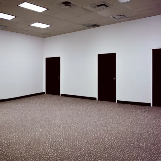 Image similar to randomized empty 9 0 s office with no windows or doors, brown moist carpet, off - white wallpaper
