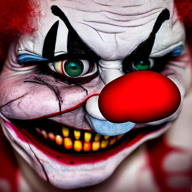 Image similar to scary clown hiding under bed highly detailed, 8 k, hdr, smooth, sharp focus, high resolution, award - winning photo