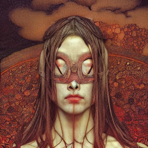 Prompt: by waterhouse, by beksinski, by mucha, high quality, color photography portrait of futurism yokai, facing camera, symmetrical, photorealistic, highly detailed, haunting, occult, dreamlike, extremely detailed, intricate, dramatic lighting, octane render, 8 k,