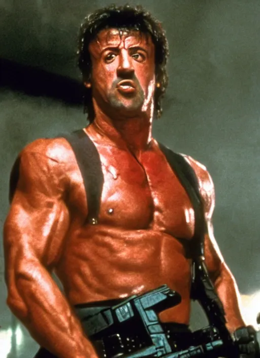 Prompt: film still of Sylvester Stallone as John McClane in Die Hard, 4k