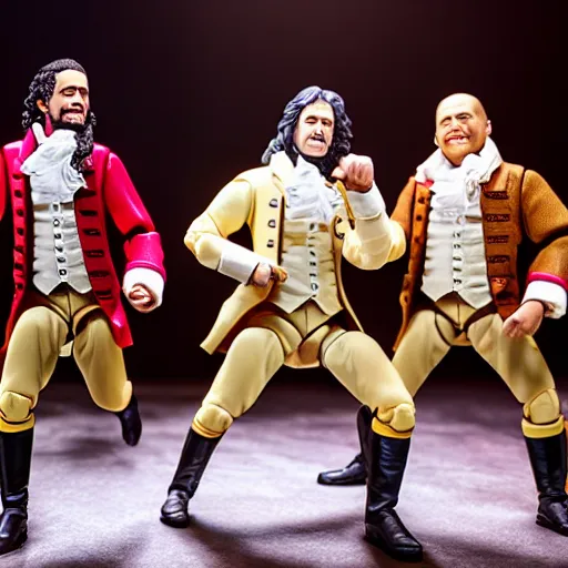 Image similar to plastic action figure from the broadway musical hamilton, wide shot, studio lighting, high resolution product photography