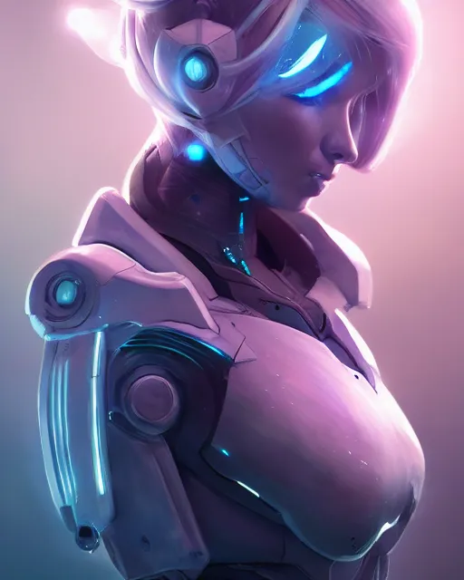 Image similar to perfect android girl on a mothership, warframe armor, beautiful face, scifi, futuristic, galaxy, nebula, raytracing, dreamy, long white hair, blue cyborg eyes, sharp focus, cinematic lighting, highly detailed, artstation, divine, by gauthier leblanc, kazuya takahashi, huifeng huang