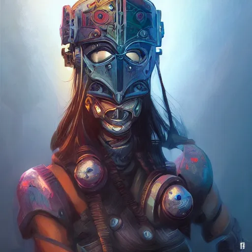 Image similar to cyberpunk viking helmet mask warrior goddess robot ninja fantasy, art gta 5 cover, official fanart behance hd artstation by jesper ejsing, by rhads, makoto shinkai and lois van baarle, ilya kuvshinov, ossdraws