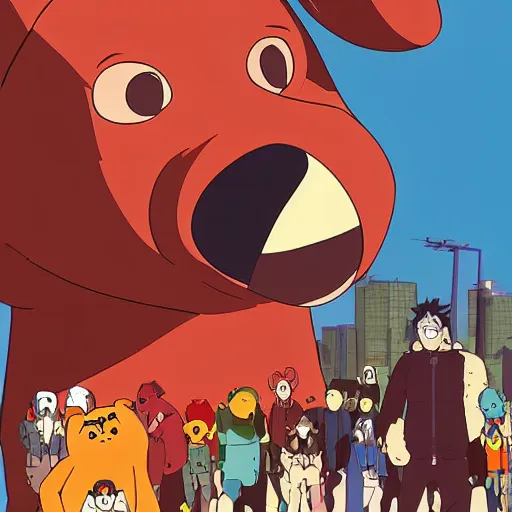 Image similar to happybears!, happy bears! kill union, humanoid bears, bear costumes, happy faces, evil happy faces, rollerblading, rollerskates, cel - shading, four humanoid bears, 2 0 0 1 anime, flcl, golden hour, japanese town, cel - shaded, strong shadows, vivid hues, y 2 k aesthetic