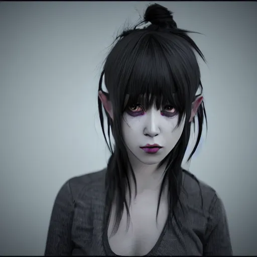 Image similar to photorealistic full shot of angry darkness anime girl, electric aura, inspired by tim burton, detailed, unreal engine 4 k, volumetric light, fog