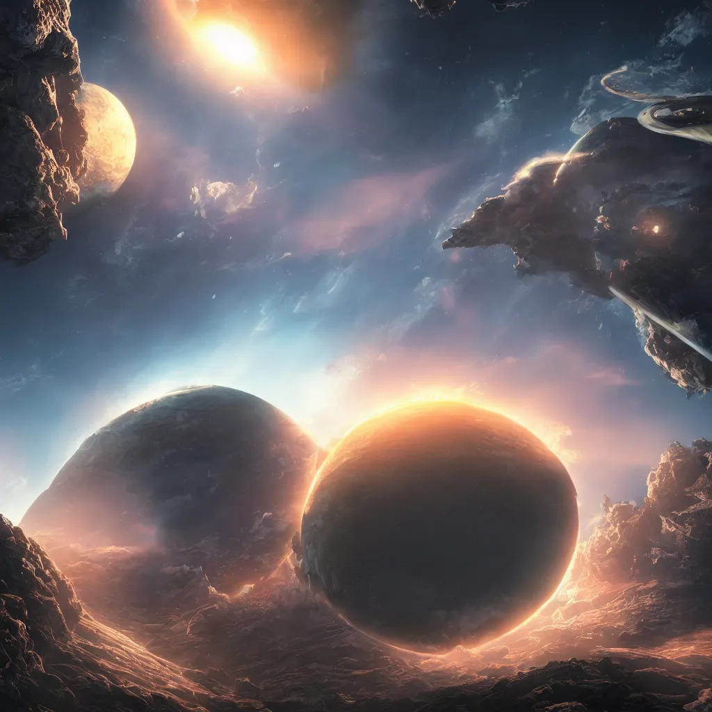 Prompt: An incredibly beautiful but ominous matte painting depicting a space hurrican hitting a planet, nvidia, vray, evening, epic scale, octanerender