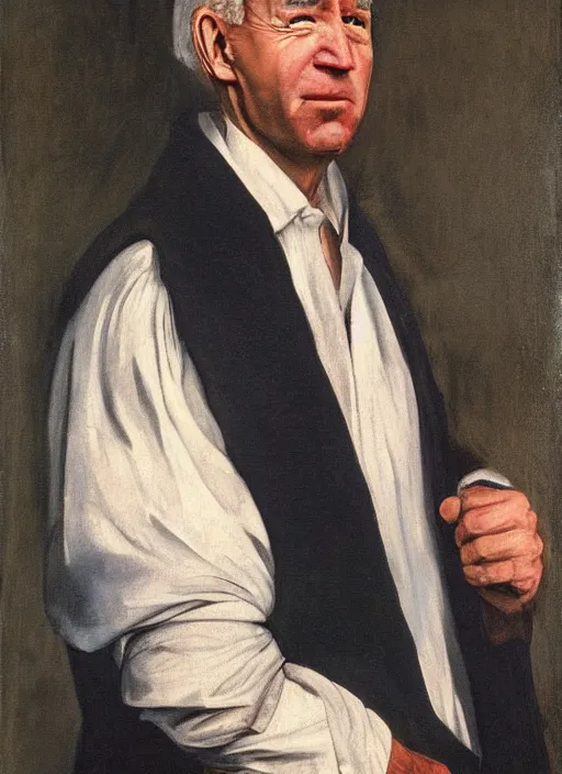 Image similar to painting of a grumpy joe biden in the style of caravaggio