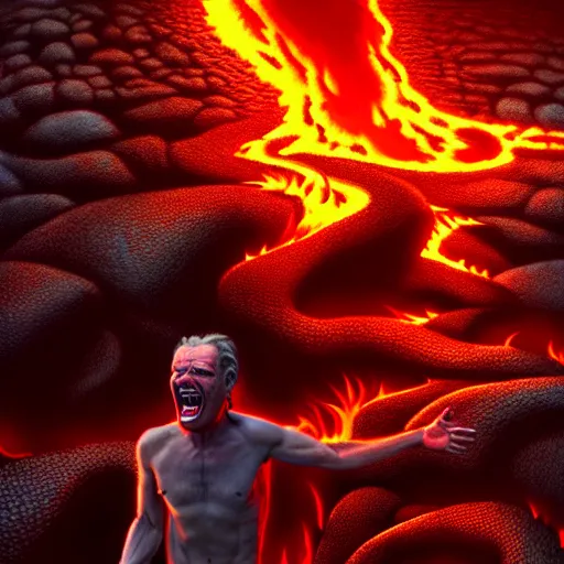 Image similar to ( a screaming man walks on lava towards the gates of hell ) by jason edmiston, photorealistic, dynamic lighting, very detailed faces, trending on artstation, wallpaper, dream, 4 k, award winning, vivid colors, beautiful fire