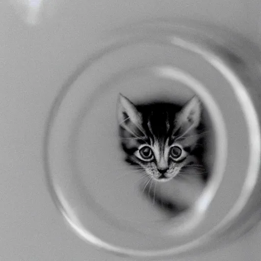 Image similar to very tiny kitten next to an atom, electron microscopy photography