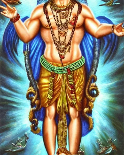 Prompt: hyperrealistic photo portrait of Tom Cruise as the Hindu God Vishnu