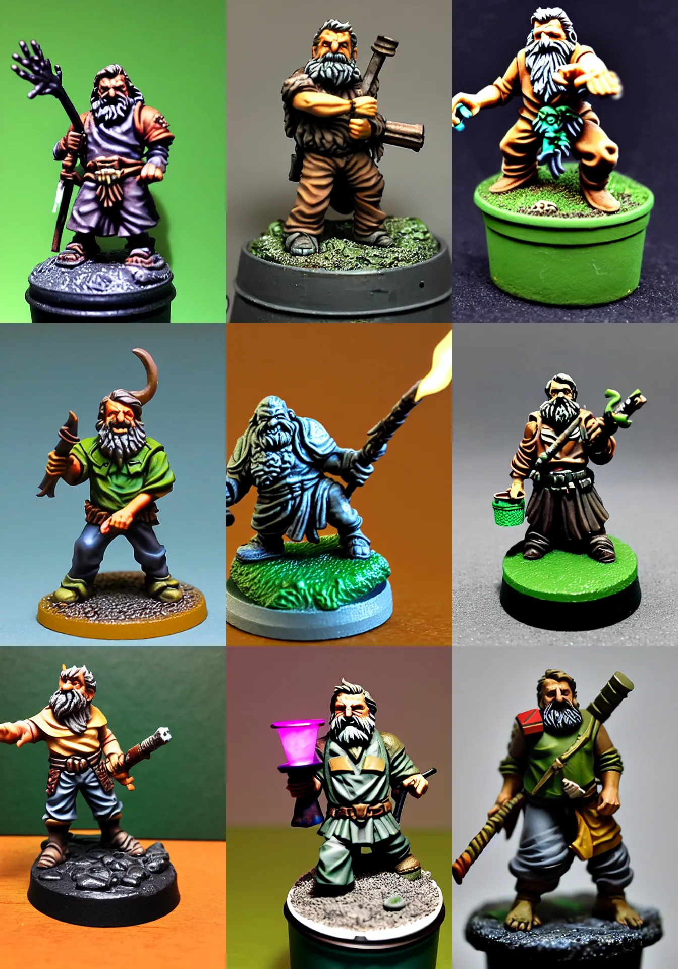 Prompt: fantasy ttrpg slavoj zizek with glowing trashcan of ideology, resin miniature, 2 8 mm heroic scale, games workshop, druid, citadel colour, osl, nmm, r / paintedminis, round base, dungeons and dragons, wild shape : raccoon, reaper minis