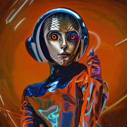 Prompt: the mummy dressed as an astronaut, style hybrid mix of Emma Lindstrom+Romi Lerda+ Sandra Pelser,Yves Tanguy+ Alphonse Mucha+ Ernst Haeckel+ Edward Robert Hughes+Stanisław Szukalski , rich moody colors,diamond dust glitter and sparkles, holographic krypton ion,red neon eyes,octane render,4k, ighly detailed, hyperrealism, excellent composition, cinematic concept art, dramatic lighting, trending on ArtStation