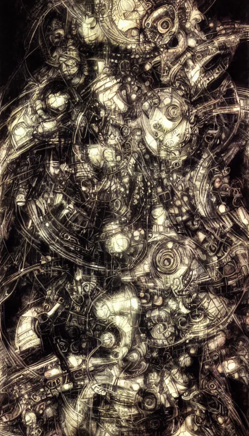 Image similar to techno artwork, by yoshitaka amano,