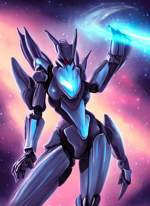 Image similar to cinematic goddess shot, cosmic sized perfectly proportioned stunning beautiful hot anthropomorphic robot mecha female dragon, in space, nebula background, larger than galaxies, holding galaxy, sharp claws, sleek silver armor, epic proportions, epic size, epic scale, digital art, furry art, macro art, dragon art, giantess art, warframe fanart, furaffinity, deviantart