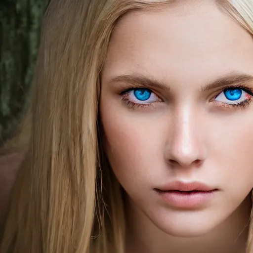 Image similar to photography of the face of a blond young woman, 8 k photo. highly detailed. sharp details, pretty eyes