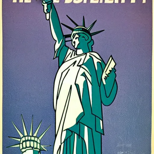 Prompt: The Statue of Liberty, 1950s propaganda poster