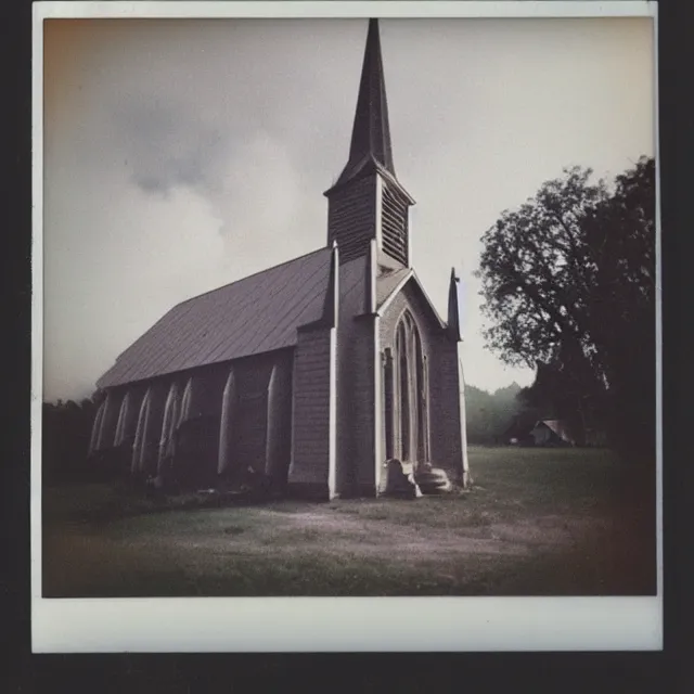 Image similar to polaroid photo of a church on fire