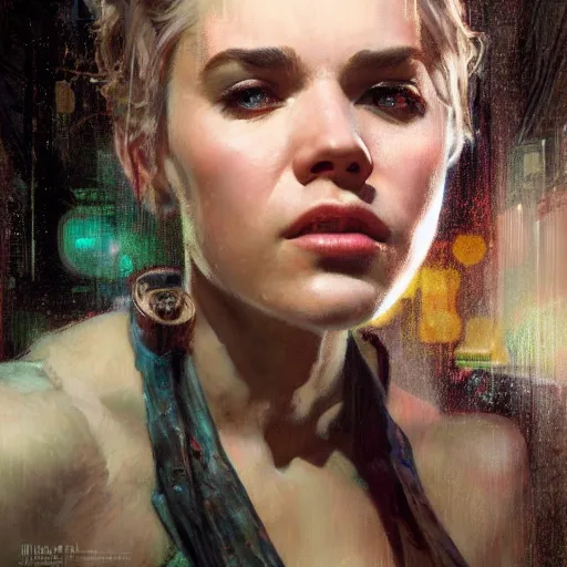 Image similar to really old hanna montana, full figure, long shot hyperrealistic portrait, bladerunner street, art of elysium by jeremy mann and alphonse mucha, fantasy art, photo realistic, dynamic lighting, artstation, poster, volumetric lighting, very detailed face, 4 k, award winning