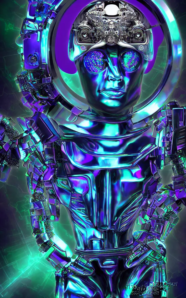 Image similar to iridescent cyborg prince of the machine god, lunar mythos future perfect, award winning digital art