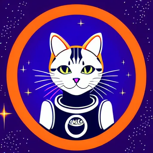 Image similar to A serious-looking cat wearing a space-suit, the background is inspired by two colliding galaxies, e-sports logo vector