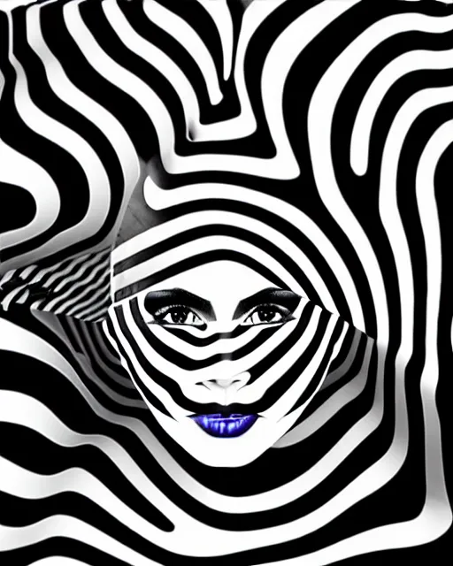 Image similar to a beautiful female face made of illusory motion dazzle camouflage perlin noise optical illusion