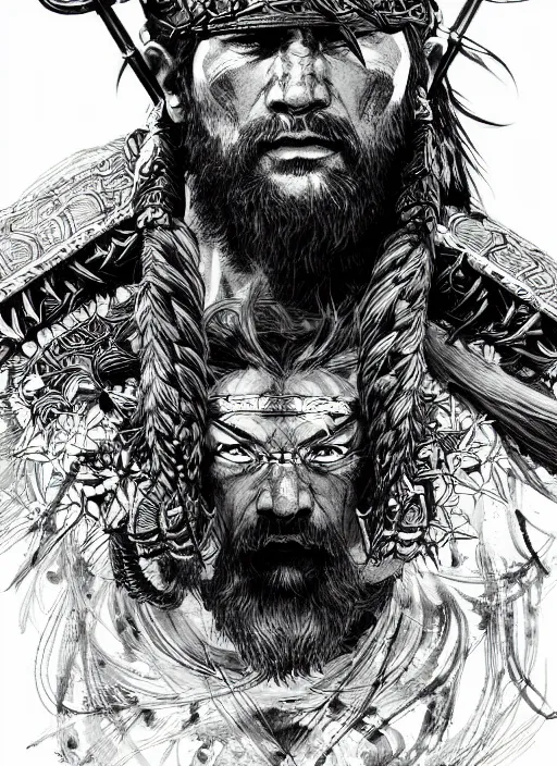 Image similar to portrait of a viking warrior, sumi - e style, masterful, ultrafine hyperdetailed illustration, concept art, detailed, intricate linework, art by yoji shinkawa