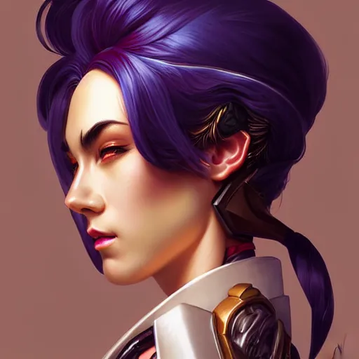 Prompt: head and shoulders portrait of VI from League of Legends, illustration, medium shot, intricate, elegant, highly detailed, digital art, ffffound, art by JC Leyendecker and sachin teng