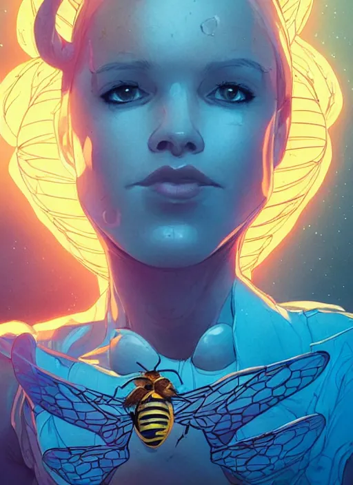 Prompt: portrait of bee melvnin, falling in love, glowing with heart aura. sharp focus, cinematic pose, cinematic lighting, unreal engine render. art by josan gonzales and moebius and deathburger.