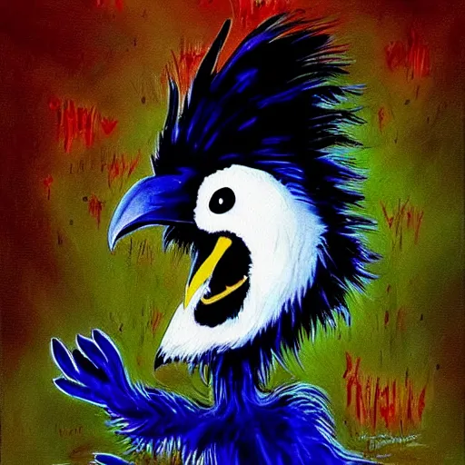 Image similar to fantasy painting of a raven by dr seuss | horror themed | creepy