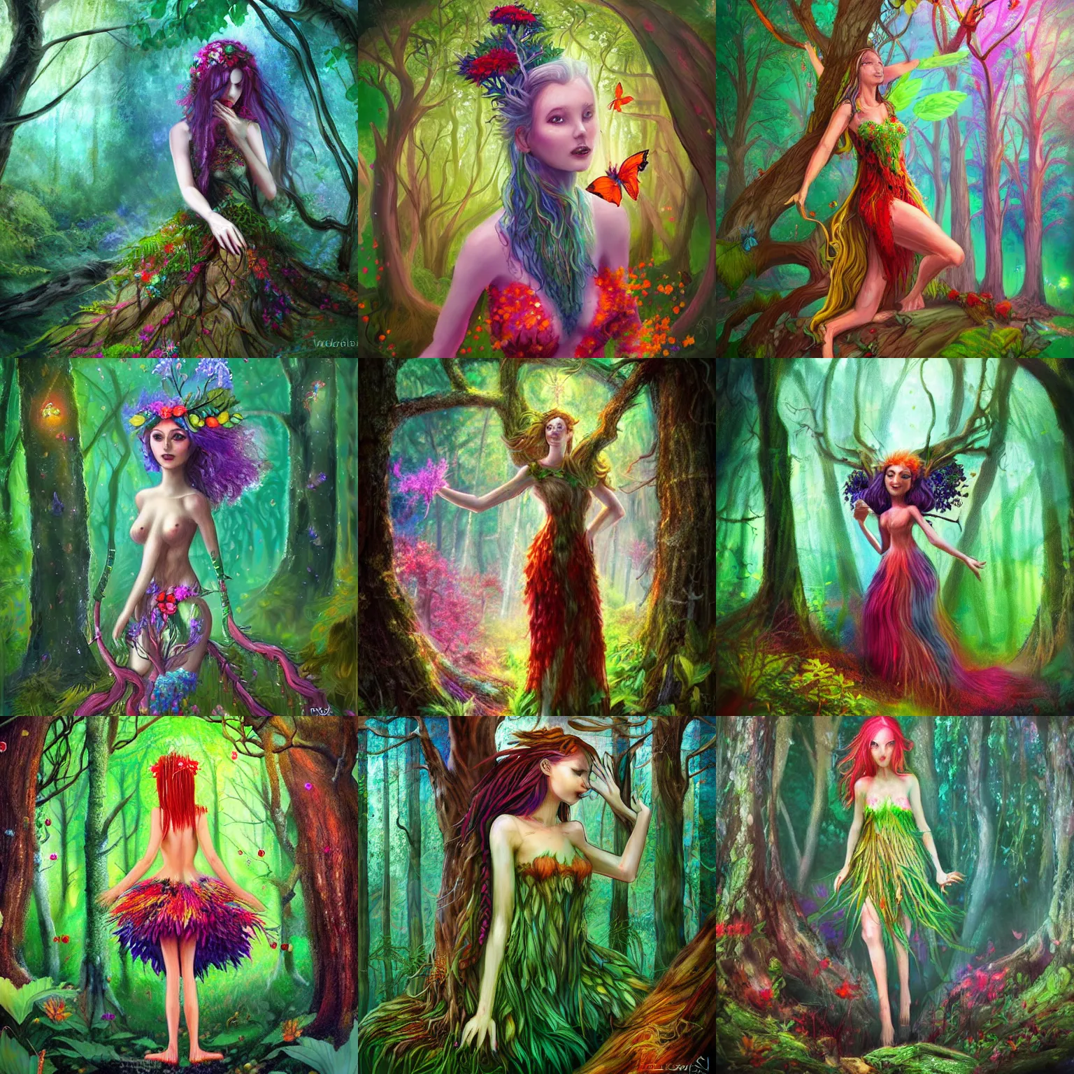 Prompt: dryad in the forest, uplifting, colorful, concept art, viktoria gavrilenko