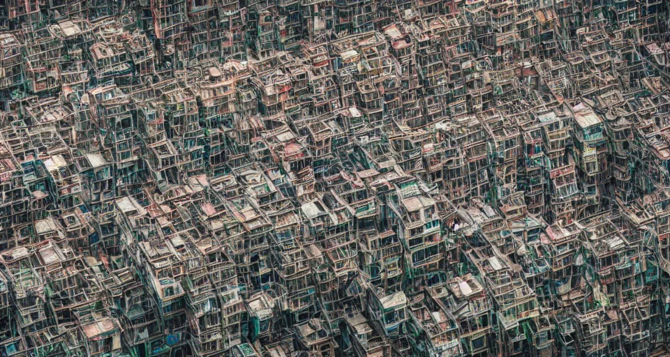 Prompt: Professional Photography, Nikon, Kowloon walled city space colony