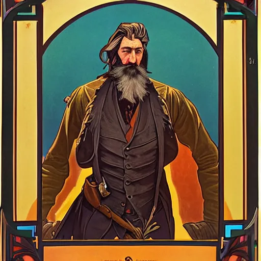 Image similar to a stylized portrait of John Brown with a long beard, stylized, volumetric light from below, hyperdetailed concept art by Bilquis Evely and Alphonse Mucha, 8k