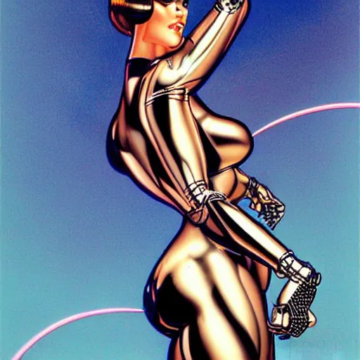 Prompt: retro robot woman drawn by sorayama