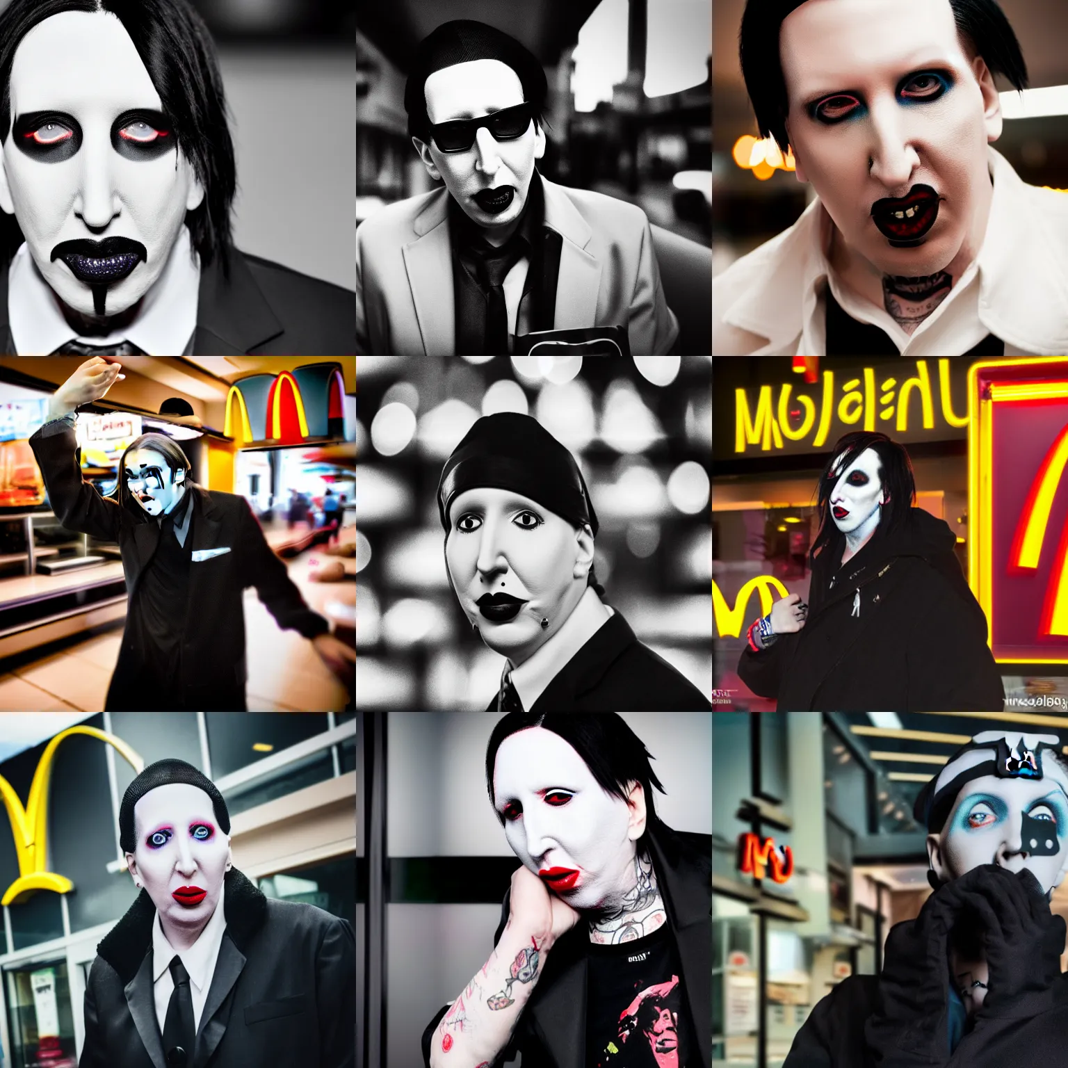 Prompt: Marilyn Manson, working at McDonalds, Paparazzi photography, bokeh, depth of field, 4k