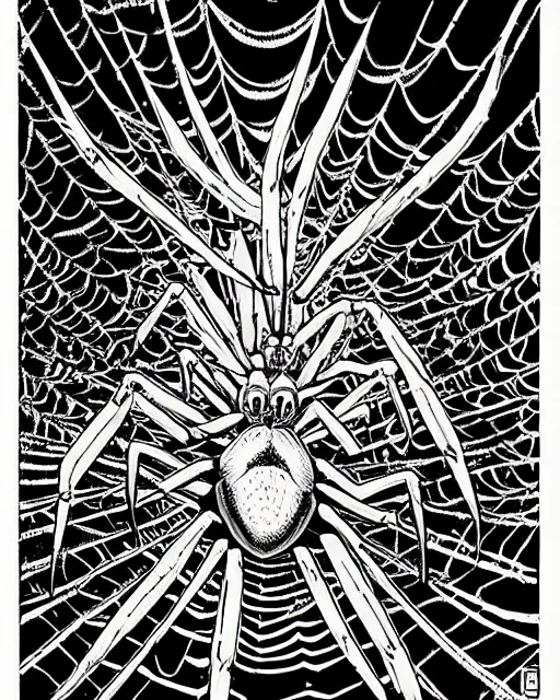 Image similar to a manga artwork of a spider by junji ito