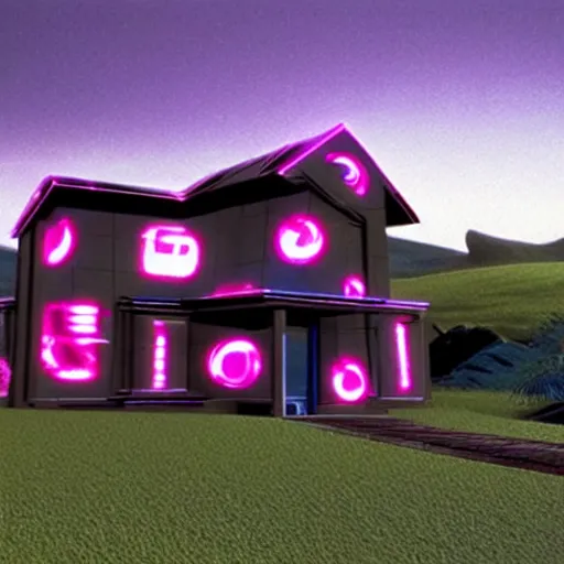 Image similar to an house in the syle of the tron movie