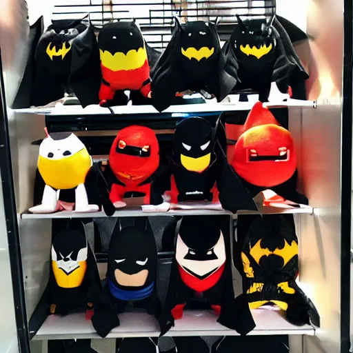 Image similar to Batman Plushies inside a claw machine
