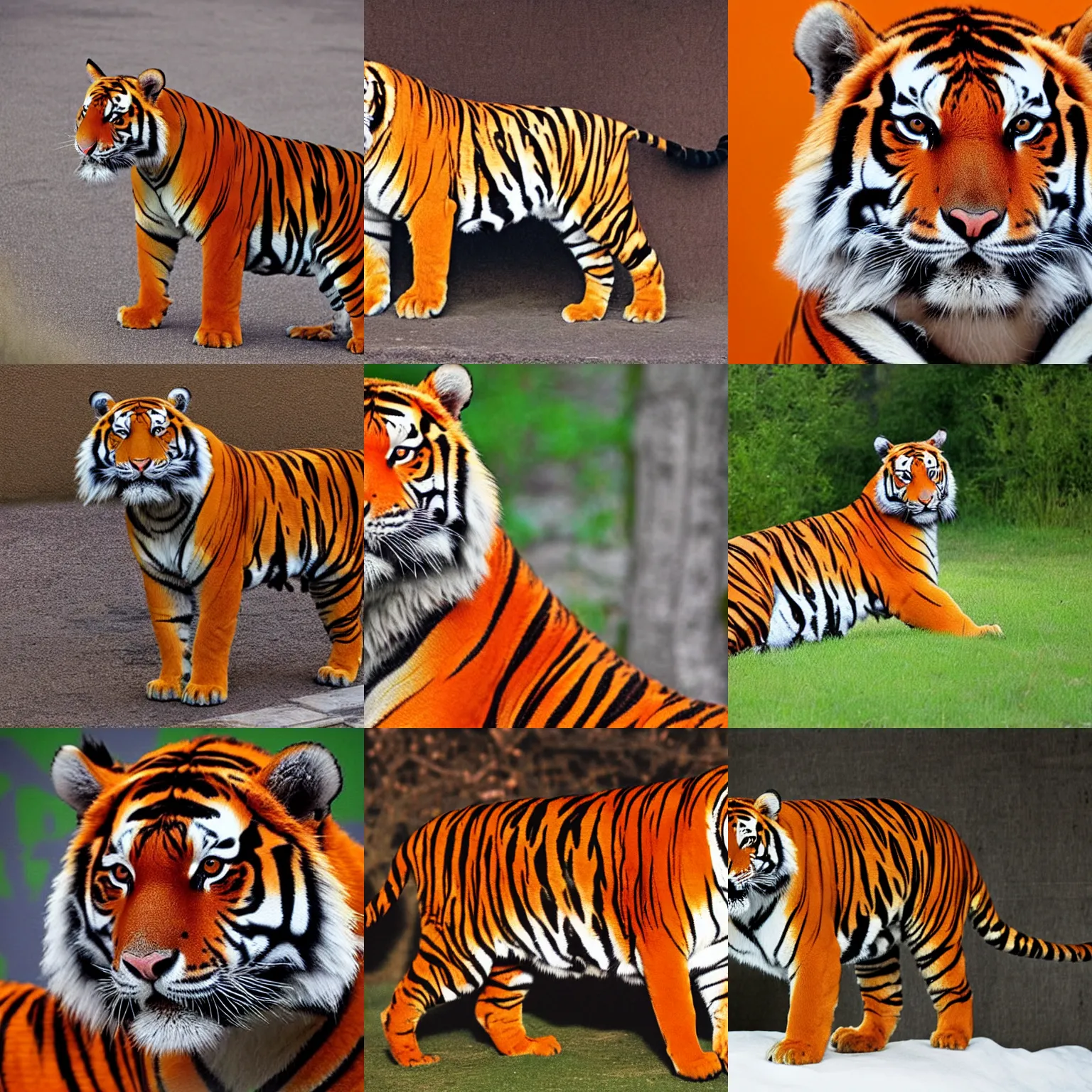 Prompt: a completely orange tiger without any stripes, no stripes, orange fur