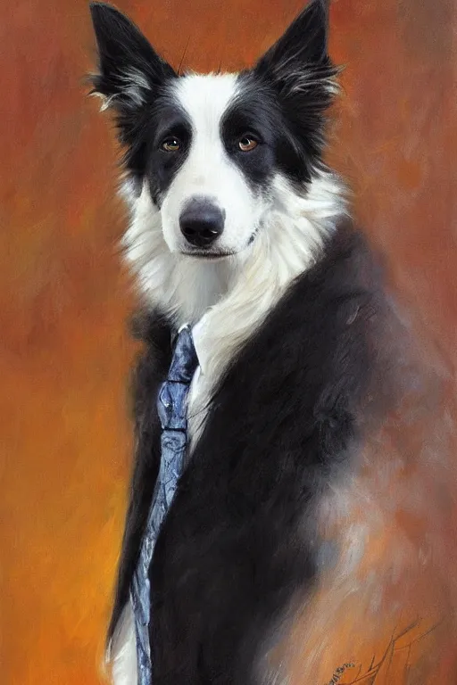 Prompt: a portrait of a cute male anthro border collie wearing a suit. by henry asencio, jon foster, ross tran, detailed, furry