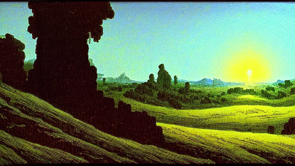 Image similar to landscape, by caspar david friedrich, dry - erase marker, happy, feng shui, ray tracing reflections