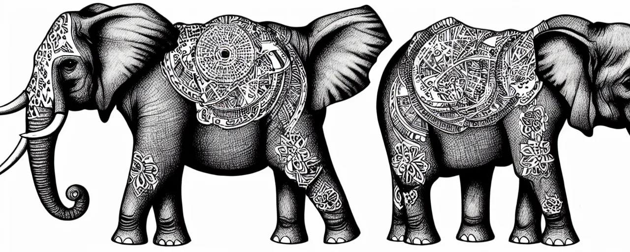 Prompt: a full page schematic diagram illustration of a elephant cat hybrid, ultra detailed, 4 k, intricate, encyclopedia illustration, fine inking lines