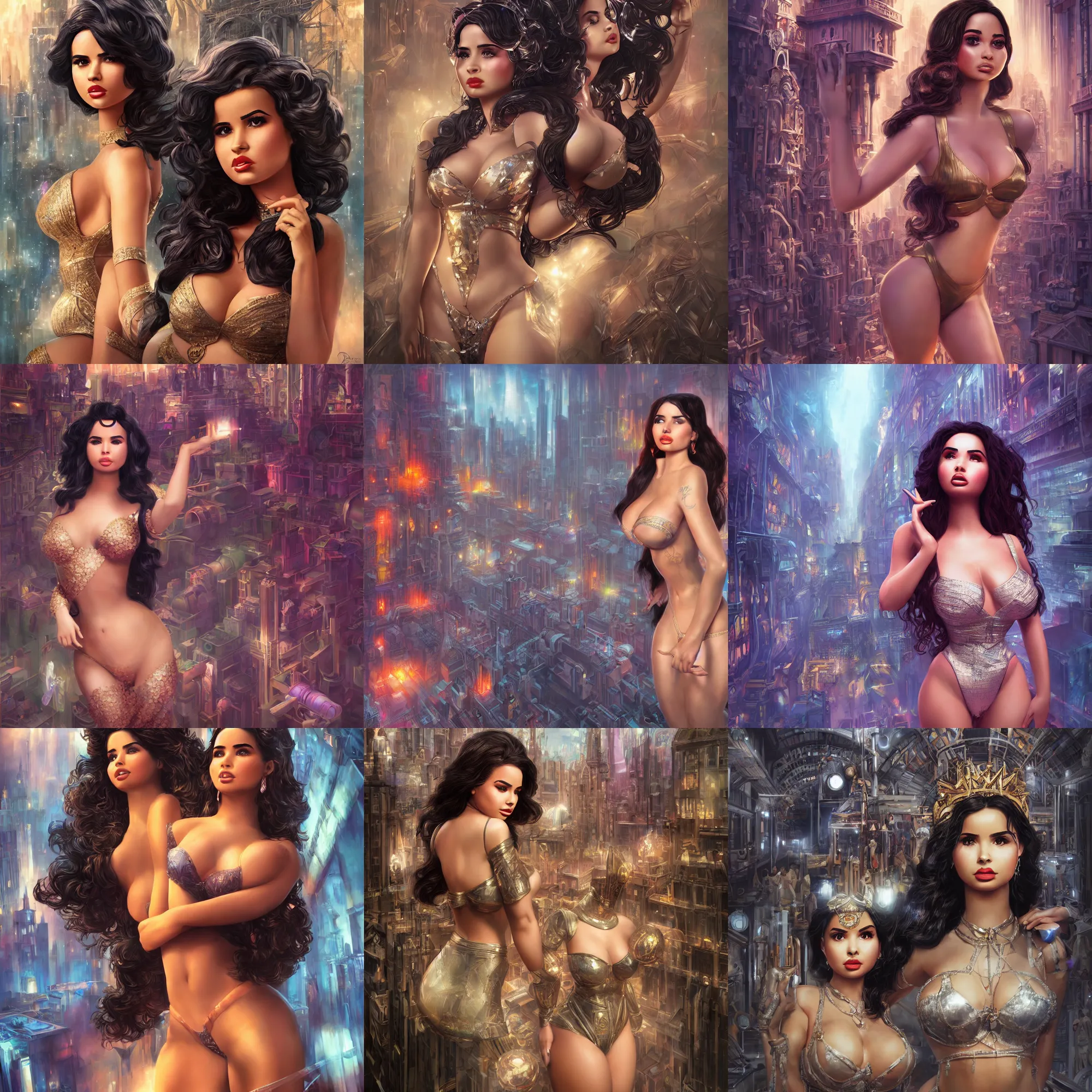 Prompt: demi rose, goddess, hyperrealistic, art deco factory, metropolis, by pixar, perfect face, fantasy art, intricate detailing, dynamic lighting, artstation, poster, volumetric lighting