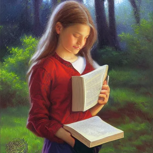 Image similar to a girl reading a book by Mark Keathley