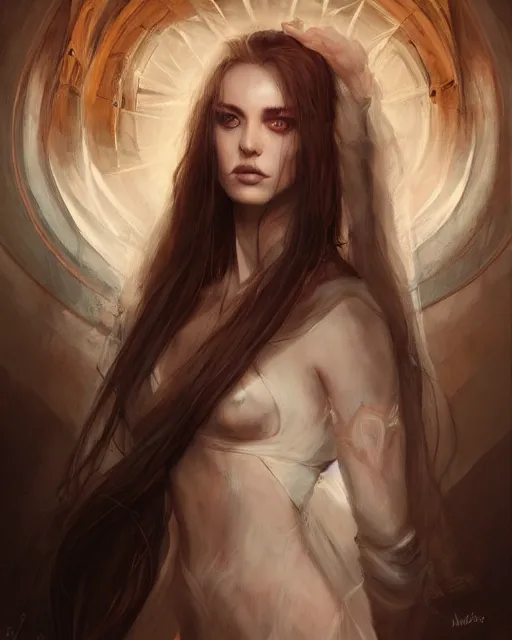 Image similar to portrait of priestess, the embodiment of darkness by Mandy Jurgens, Valentina Remenar, artgerm, trending on artstaton, intricate, Romanticism, hyperrealistic, by Charlie Bowater, James Jean