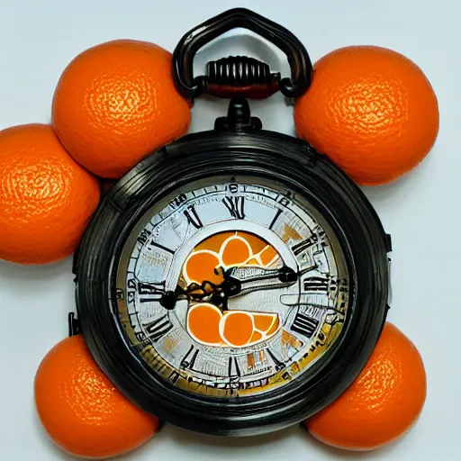 Prompt: orange fruit with clockwork mechanisms inside of it, high definition, professional artwork, mood lighting